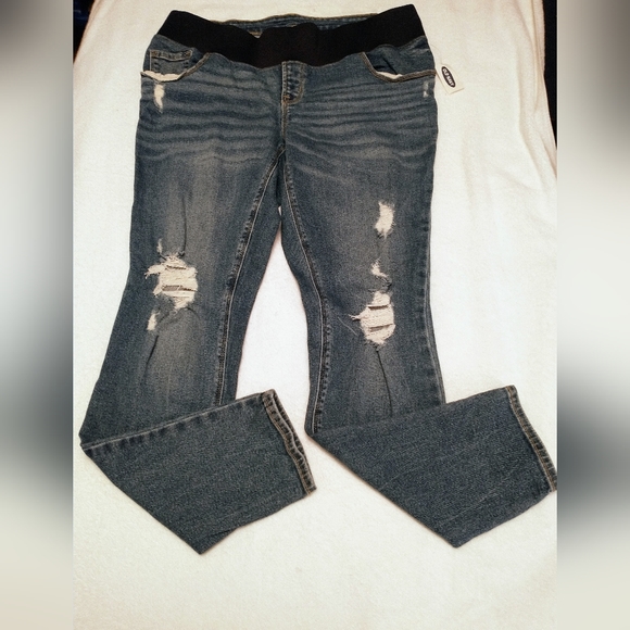 Old Navy Maternity Front Low Panel Rockstar Skinny Ripped Jeans Long Size 12 - Picture 4 of 9